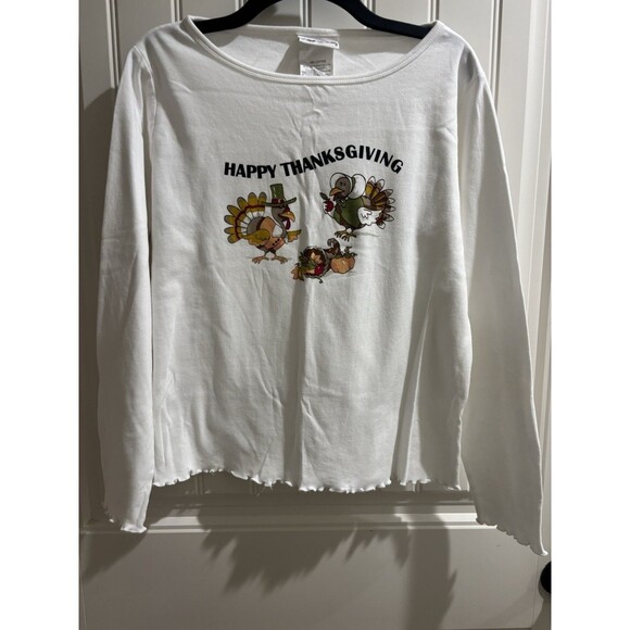 UA Scrubs Thanksgiving Long sleeve tee Graphic Print Turkey Scalloped  XL - Picture 1 of 6